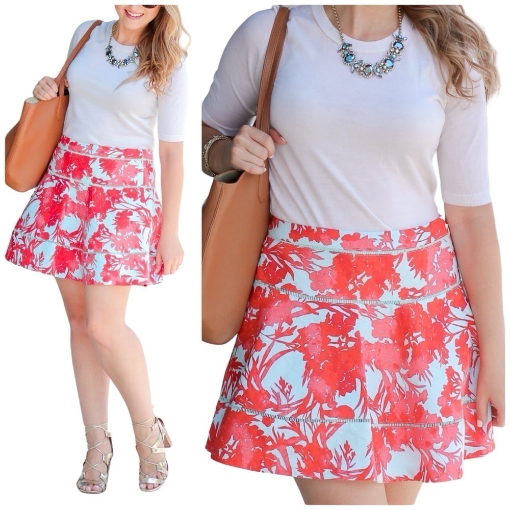 Banana Republic Tropical Floral Flared Skated Mini Skirt with Crochet Detail
